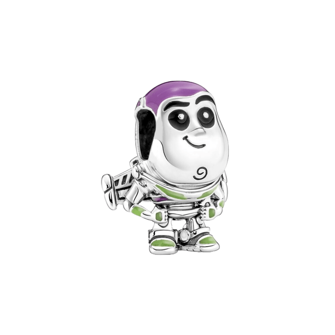Disney Toy Story Buzz Lightyear Charm in a detailed silver design showcasing Buzz's iconic look.