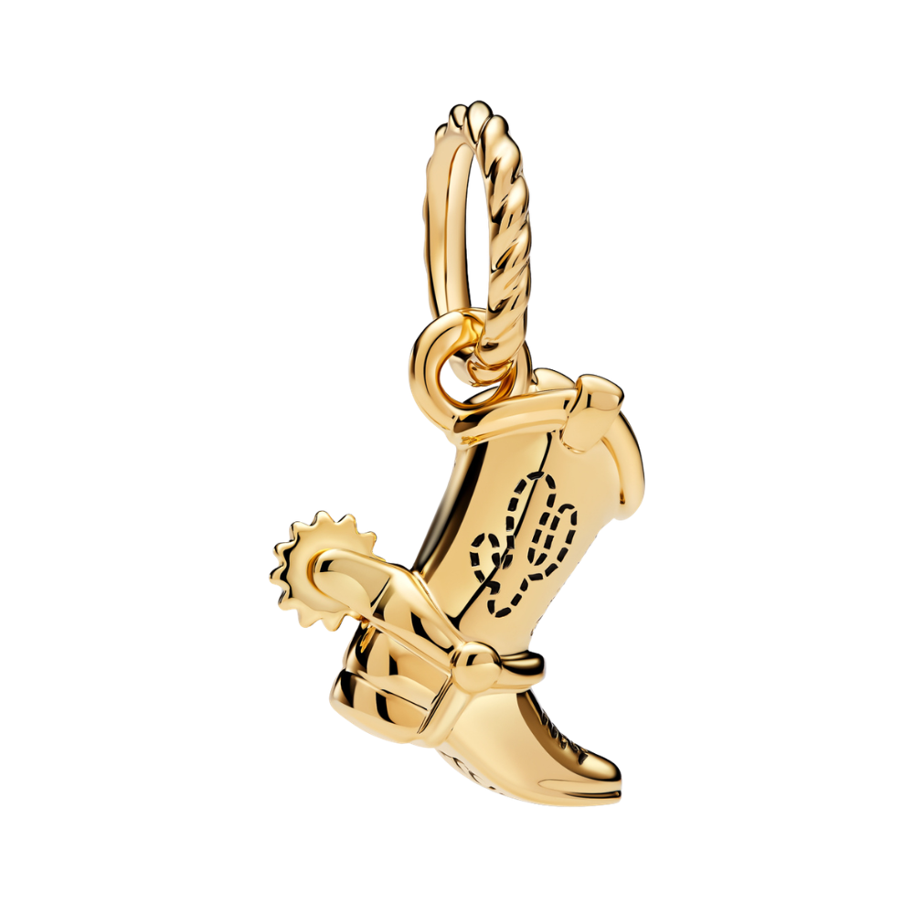 Disney Toy Story Woody Cowboy Boot Gold Pendant featuring detailed design and black snake engraving.
