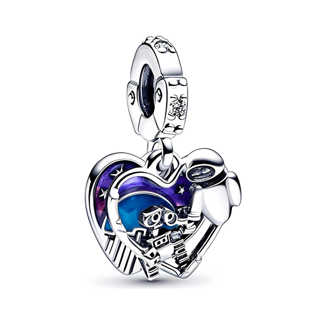 Disney Wall-E and Eve Heart Dangle Charm featuring colorful heart design celebrating love.