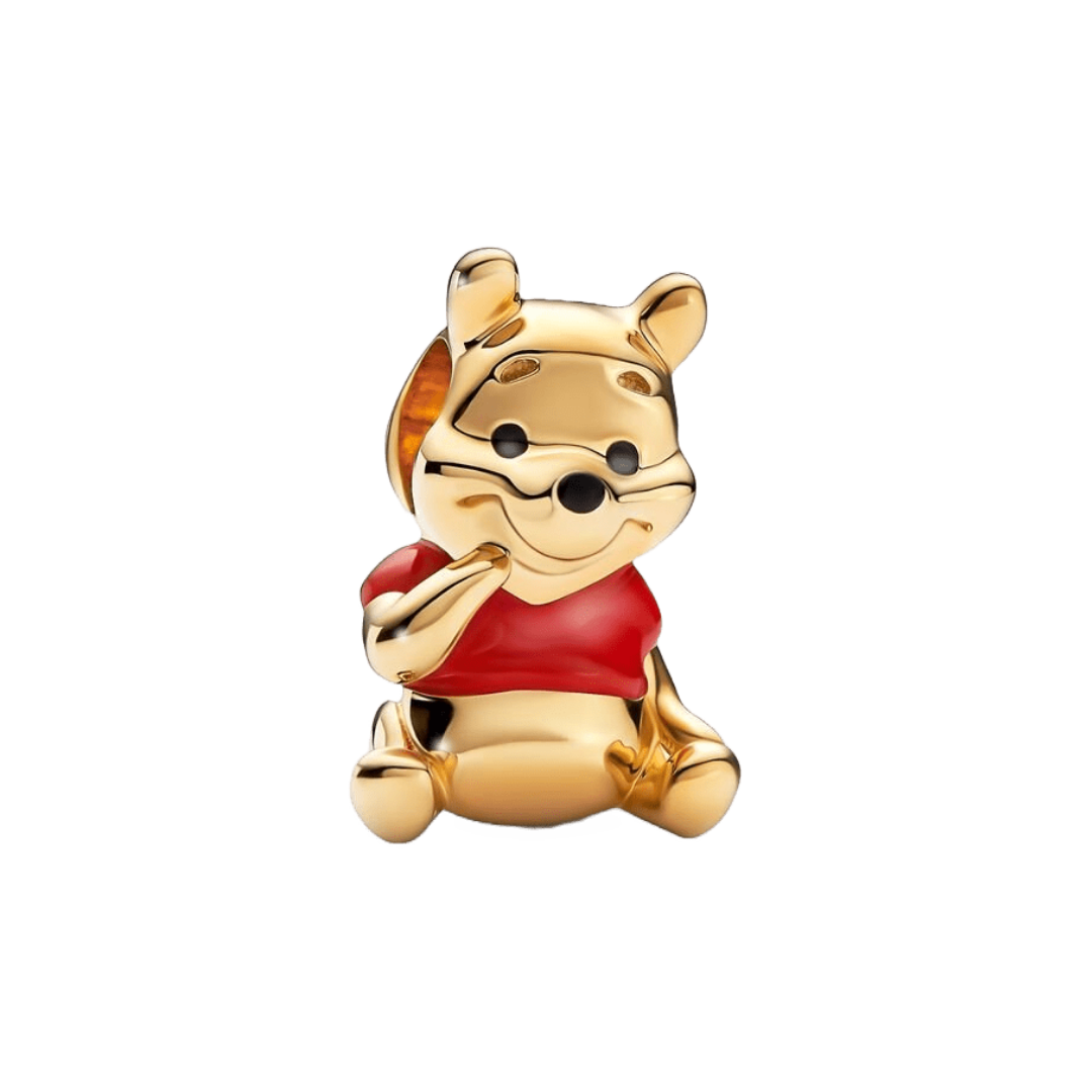 Disney Winnie the Pooh Charm in gold and red, perfect for Disney fans and charm bracelet collectors.