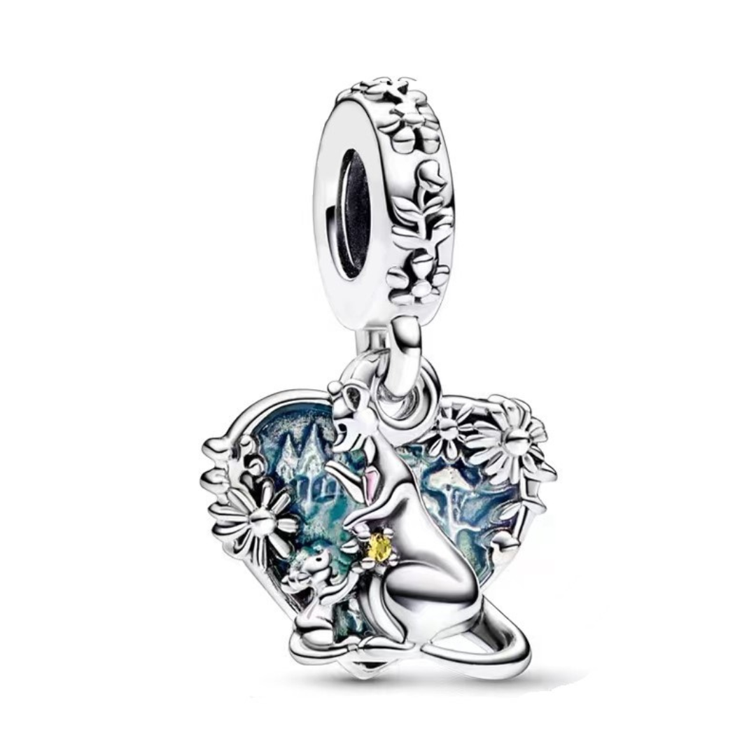 Disney Winnie the Pooh Kanga and Roo Heart Dangle Charm featuring Kanga and Roo in a heart design with flowers.