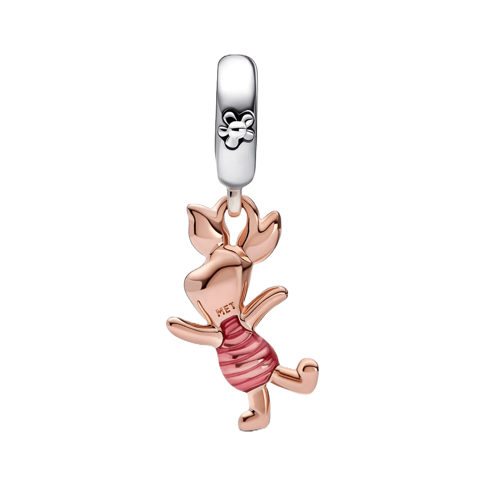 Disney Winnie the Pooh Piglet Dangle Charm featuring Piglet's joyful pose and detailed design.