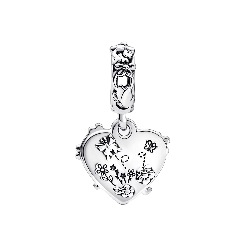 Disney Winnie the Pooh and Piglet Dangle Charm featuring a heart-shaped design with floral motifs.