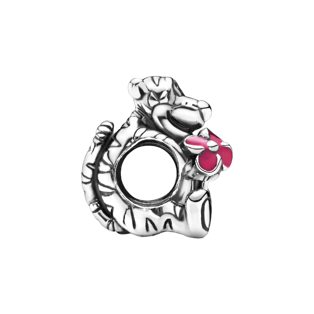 Disney Winnie the Pooh Tigger Charm featuring Tigger with a flower, perfect for charm bracelets.