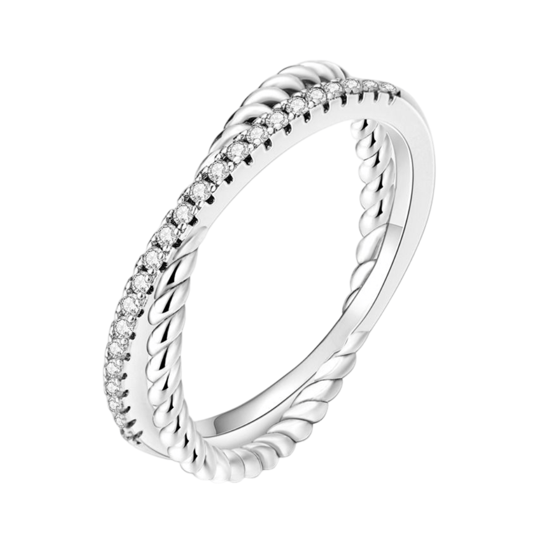 Double Cross Zircon Ring ( Discontinued ) featuring a double-banded design with dazzling zircons on sterling silver.