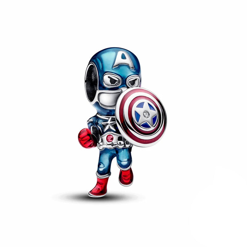 Marvel Captain America Charm featuring a detailed figure with shield and red gloves, perfect for fans.