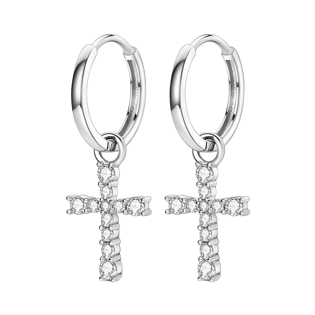 Elegant Cross Drop Hoop Earrings featuring shimmering cross design for a meaningful accessory.