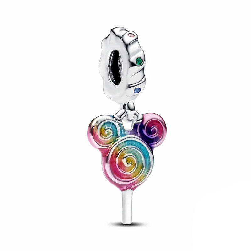 Disney Mickey Mouse Rainbow Lollipop Dangle Charm featuring vibrant colors and playful design.