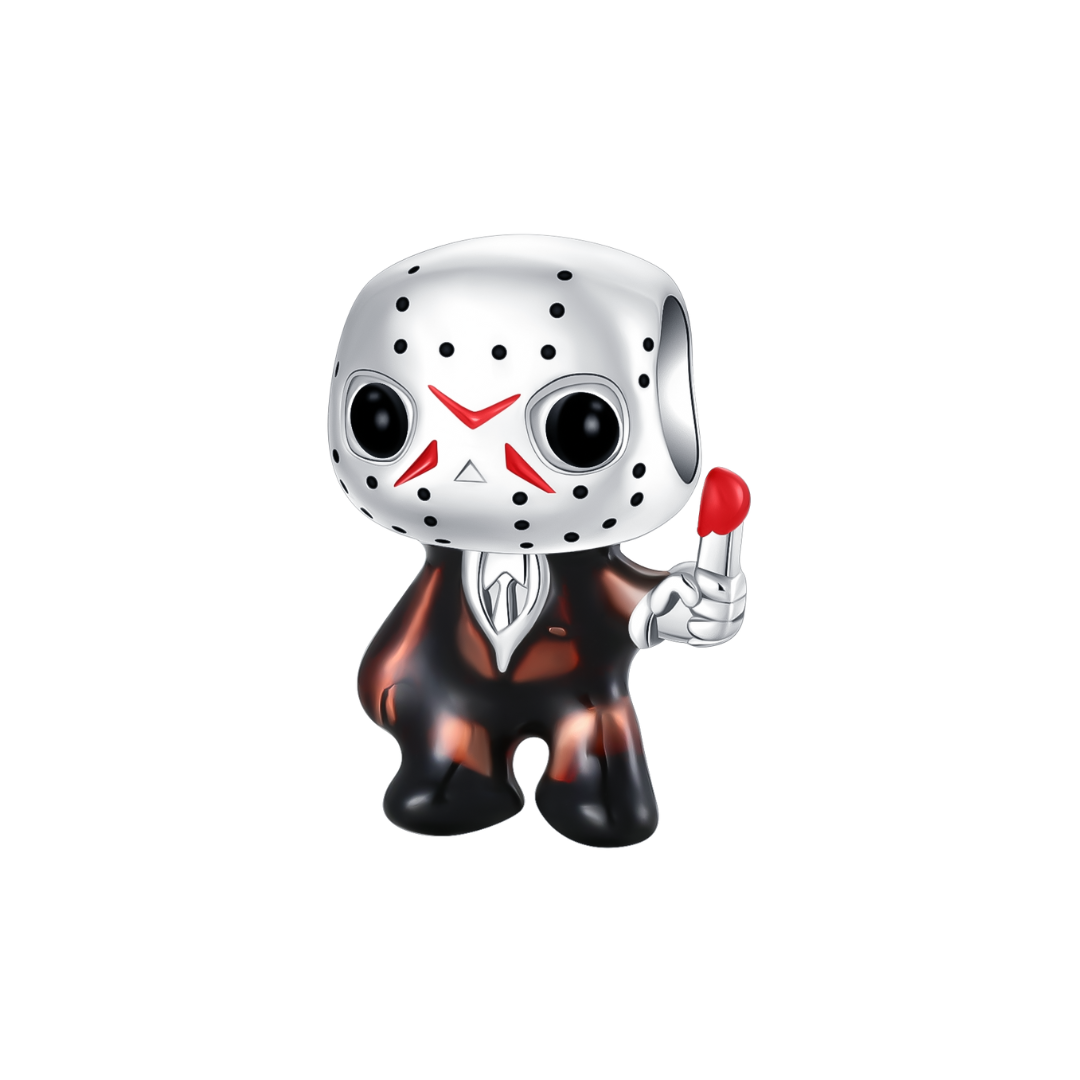 Friday the 13th Jason Voorhees Horror Charm featuring Jason in a hockey mask holding a red-tipped weapon