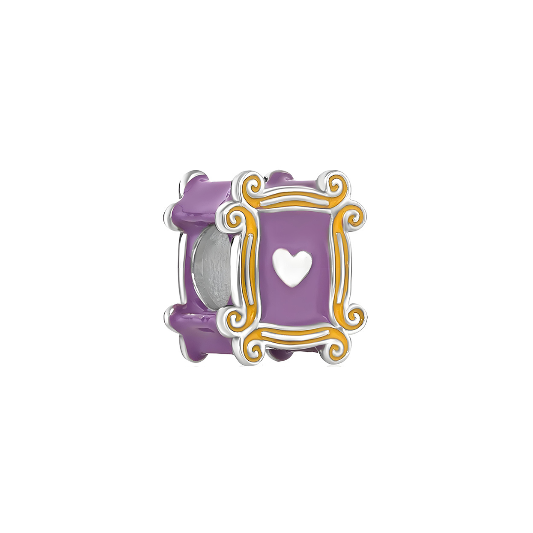 Friends Purple Door Frame Charm featuring a purple door frame with a heart in the center, perfect for fans.