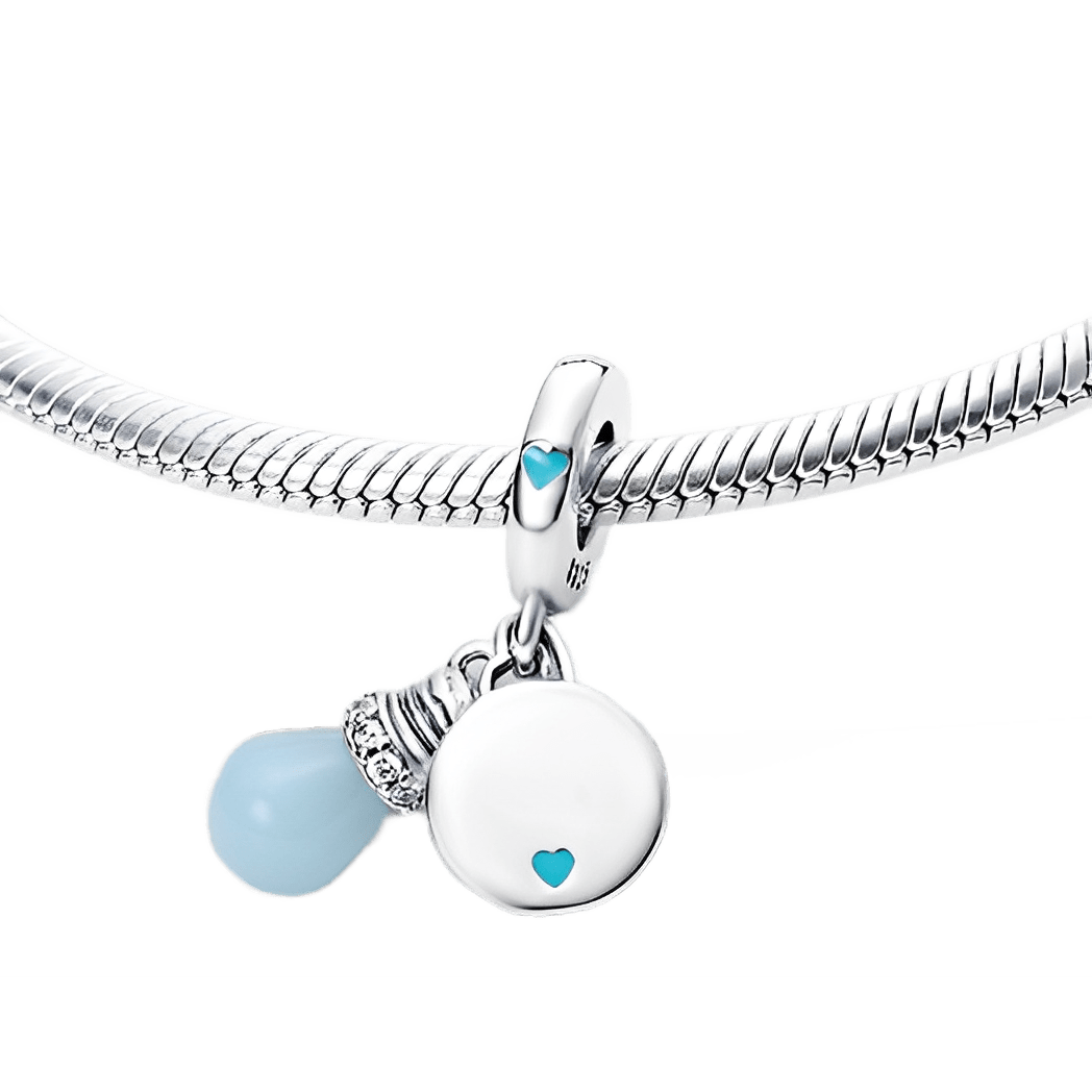 Glow in the Dark Find Your Light Bulb Dangle Charm with blue orb and engraved silver disc.