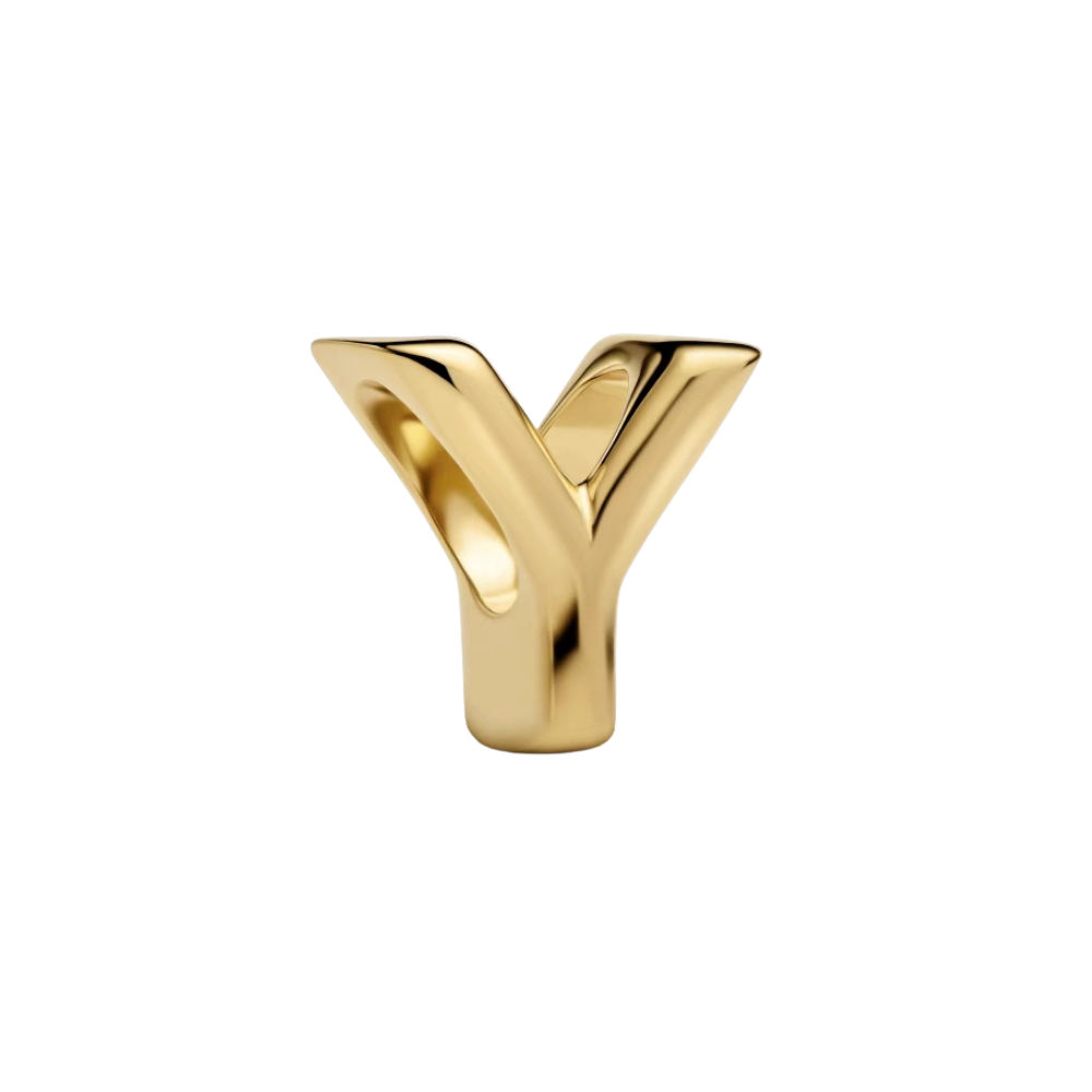 Gold Alphabet Charms A–Z stylized letter Y charm in polished gold finish, perfect for personalized jewelry.