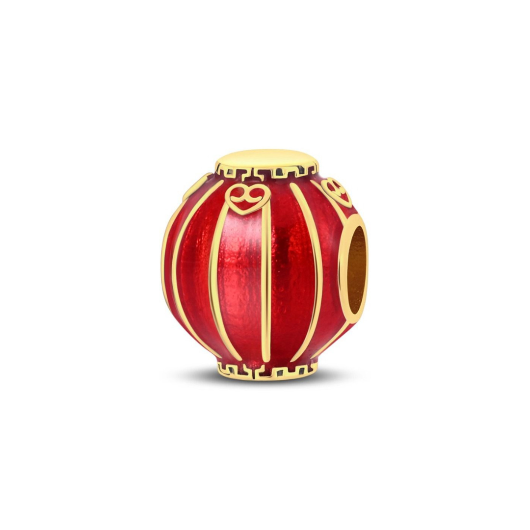 Gold Chinese Lantern Charm in vibrant red with elegant gold detailing and double happiness motif.
