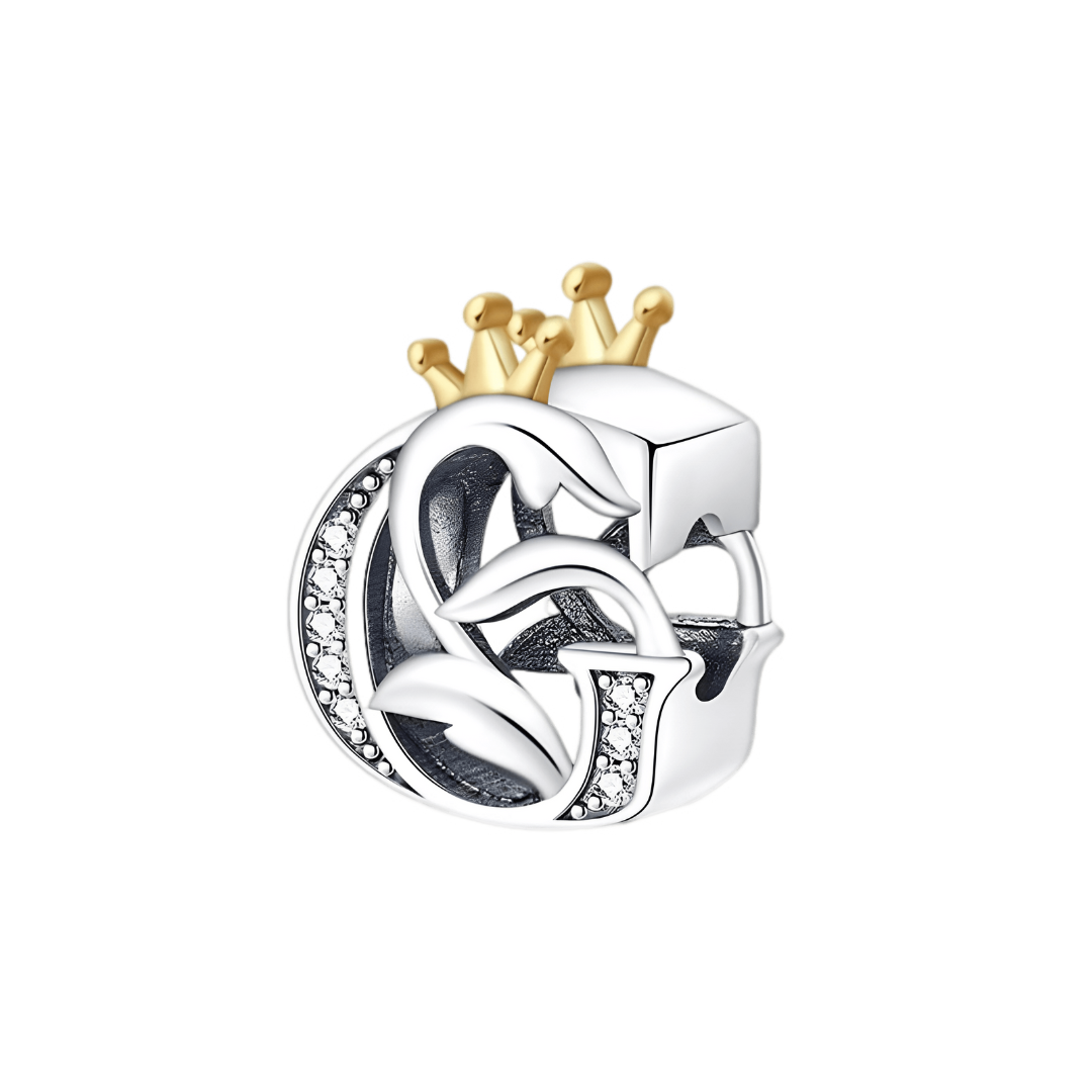 Gold Crown Alphabet Charms A–Z (DISCONTINUED) shiny letter G charm with crowns and sparkling details.