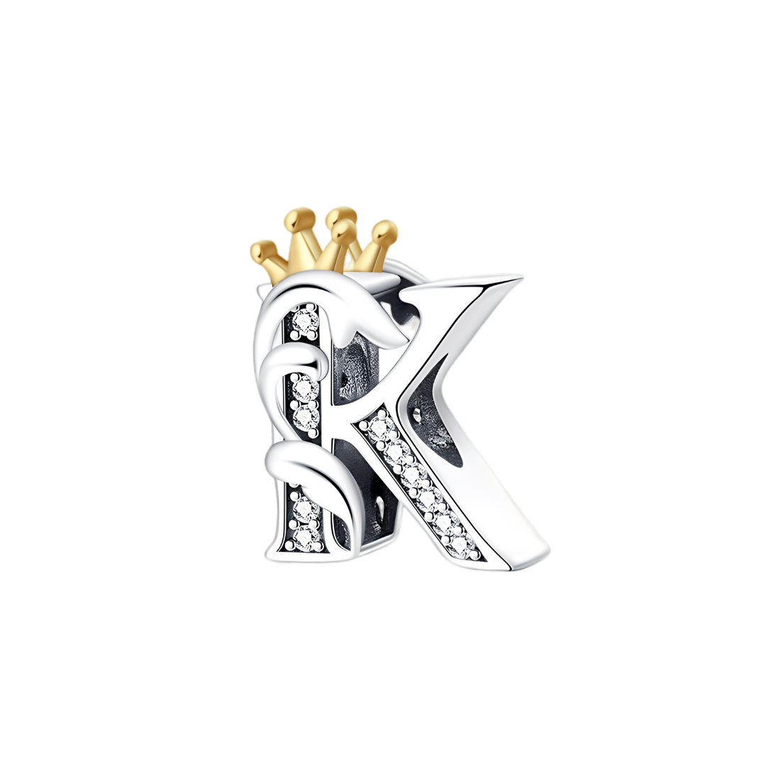 Gold Crown Alphabet Charms A–Z (DISCONTINUED) letter K charm with golden crown and sparkling accents.