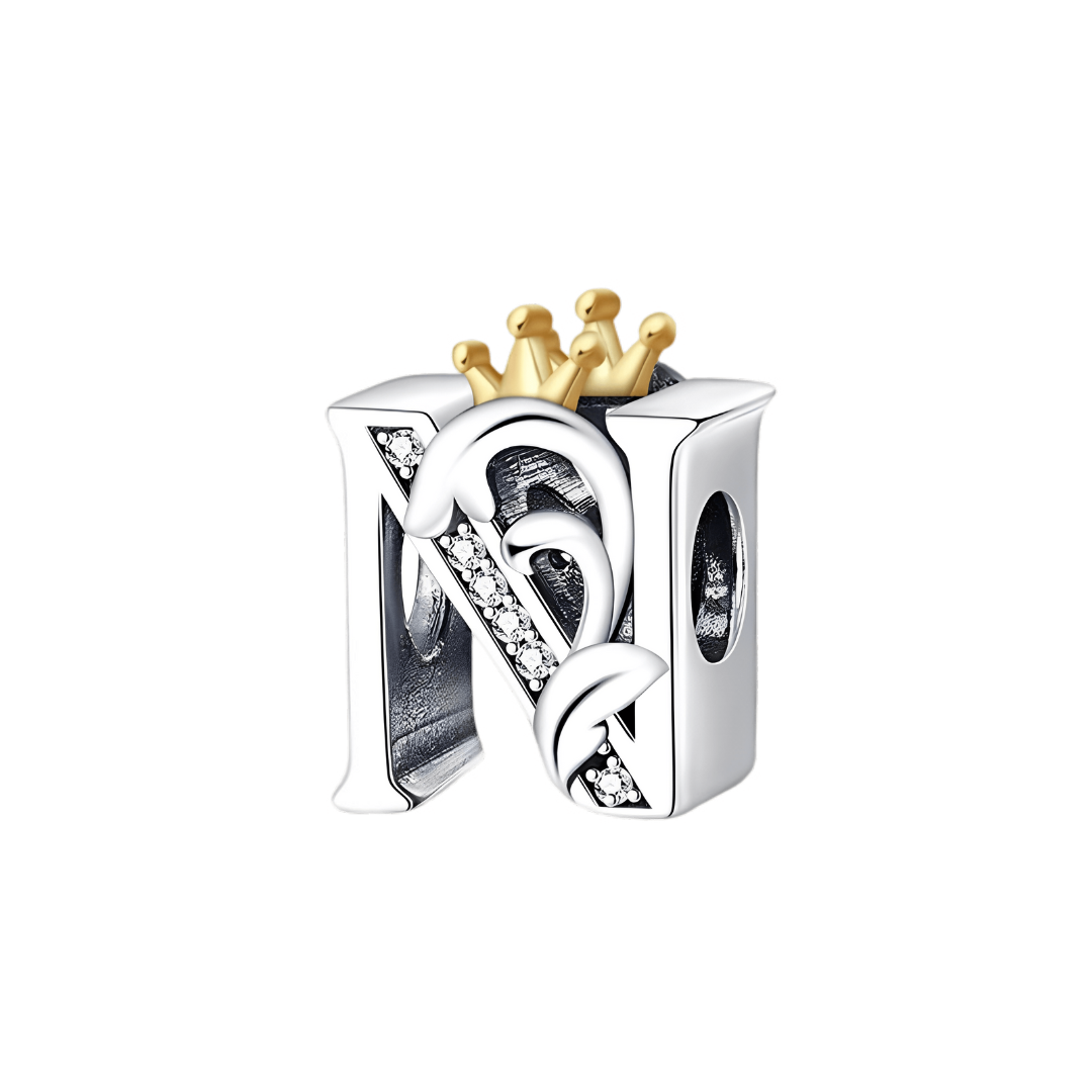 Gold Crown Alphabet Charms A–Z (DISCONTINUED) letter N with golden crown and sparkling accents