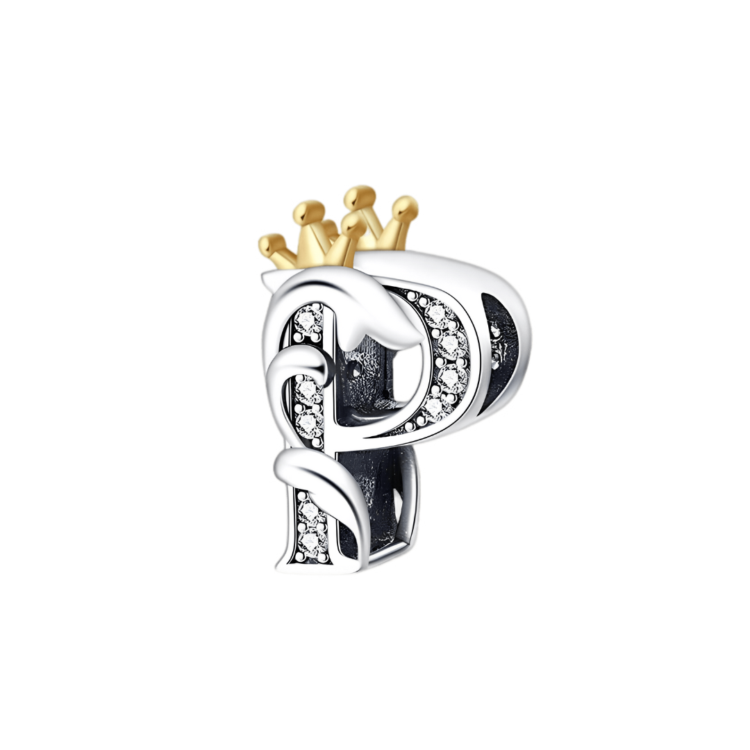 Gold Crown Alphabet Charms A–Z (DISCONTINUED) letter P charm with crown and sparkling details