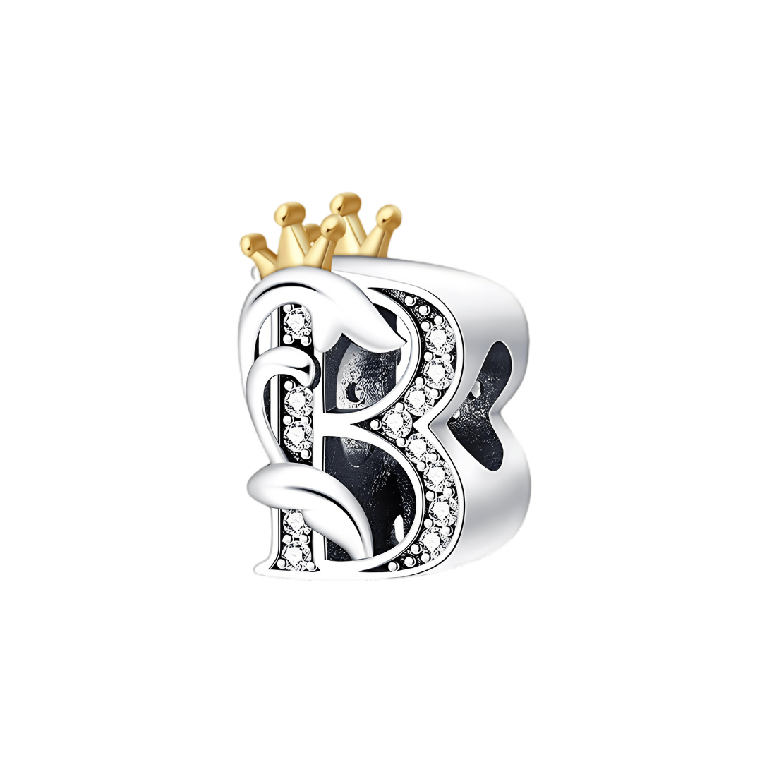 Gold Crown Alphabet Charms A–Z (DISCONTINUED) letter B charm with gold crown and sparkling details