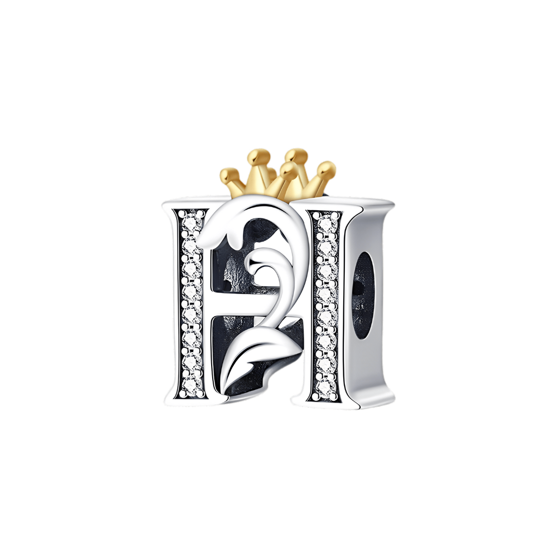 Gold Crown Alphabet Charms A–Z (DISCONTINUED) letter H charm featuring a golden crown and sparkling details.