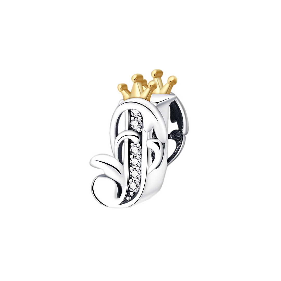 Gold Crown Alphabet Charms A–Z (DISCONTINUED) letter J charm with golden crown and sparkling accents