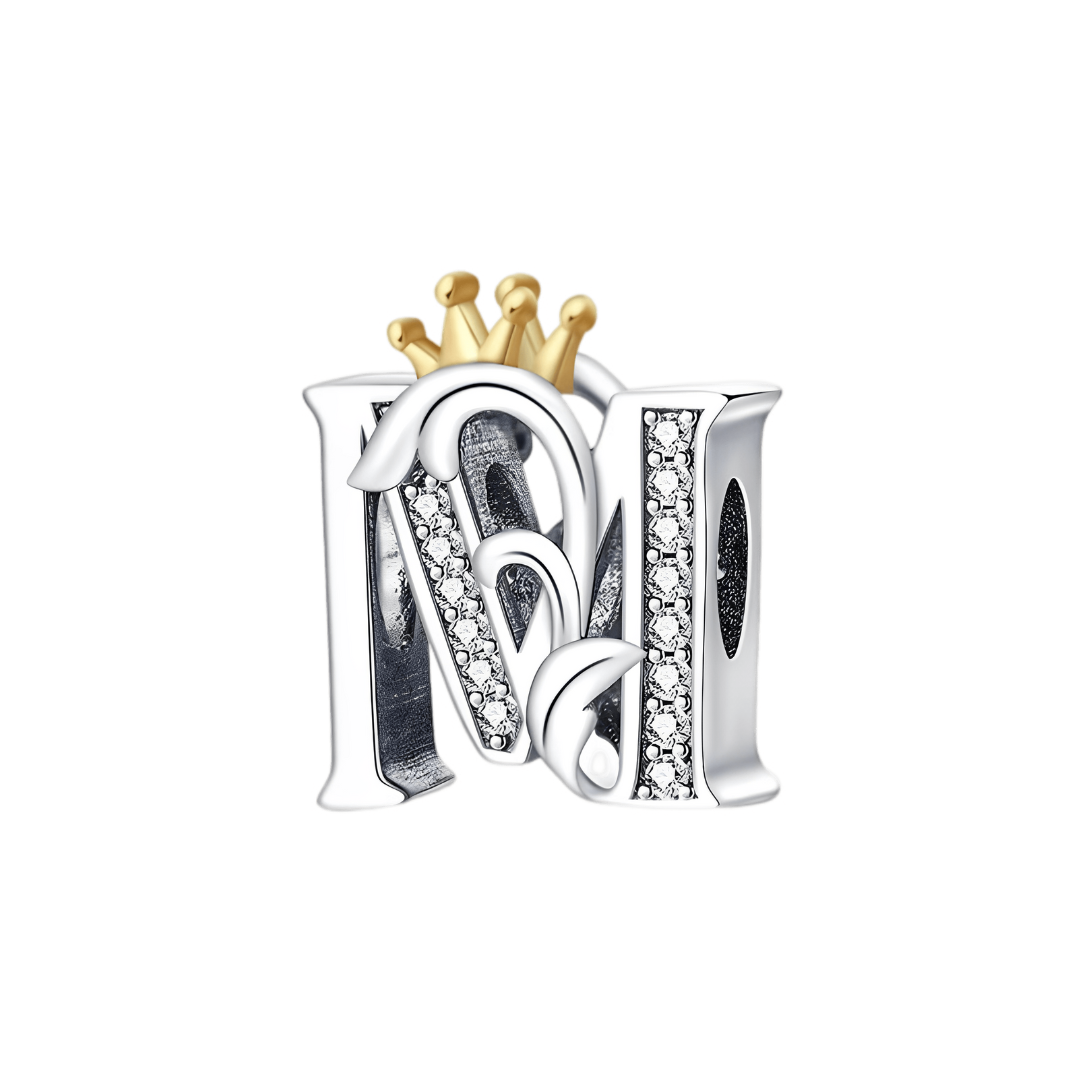 Gold Crown Alphabet Charms A–Z (DISCONTINUED) charm featuring letter M with crown and sparkling accents.