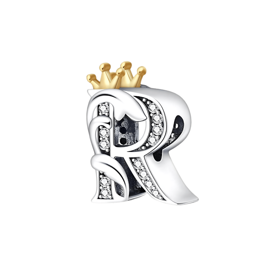 Gold Crown Alphabet Charms A–Z (DISCONTINUED) letter R with golden crown and sparkling details.