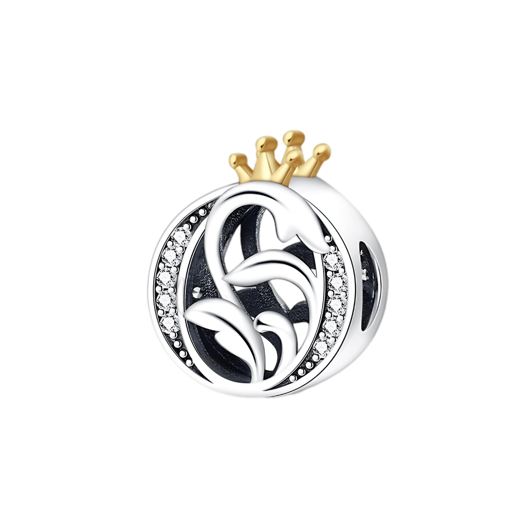 Gold Crown Alphabet Charms A–Z (DISCONTINUED) silver charm with golden crown and sparkling details