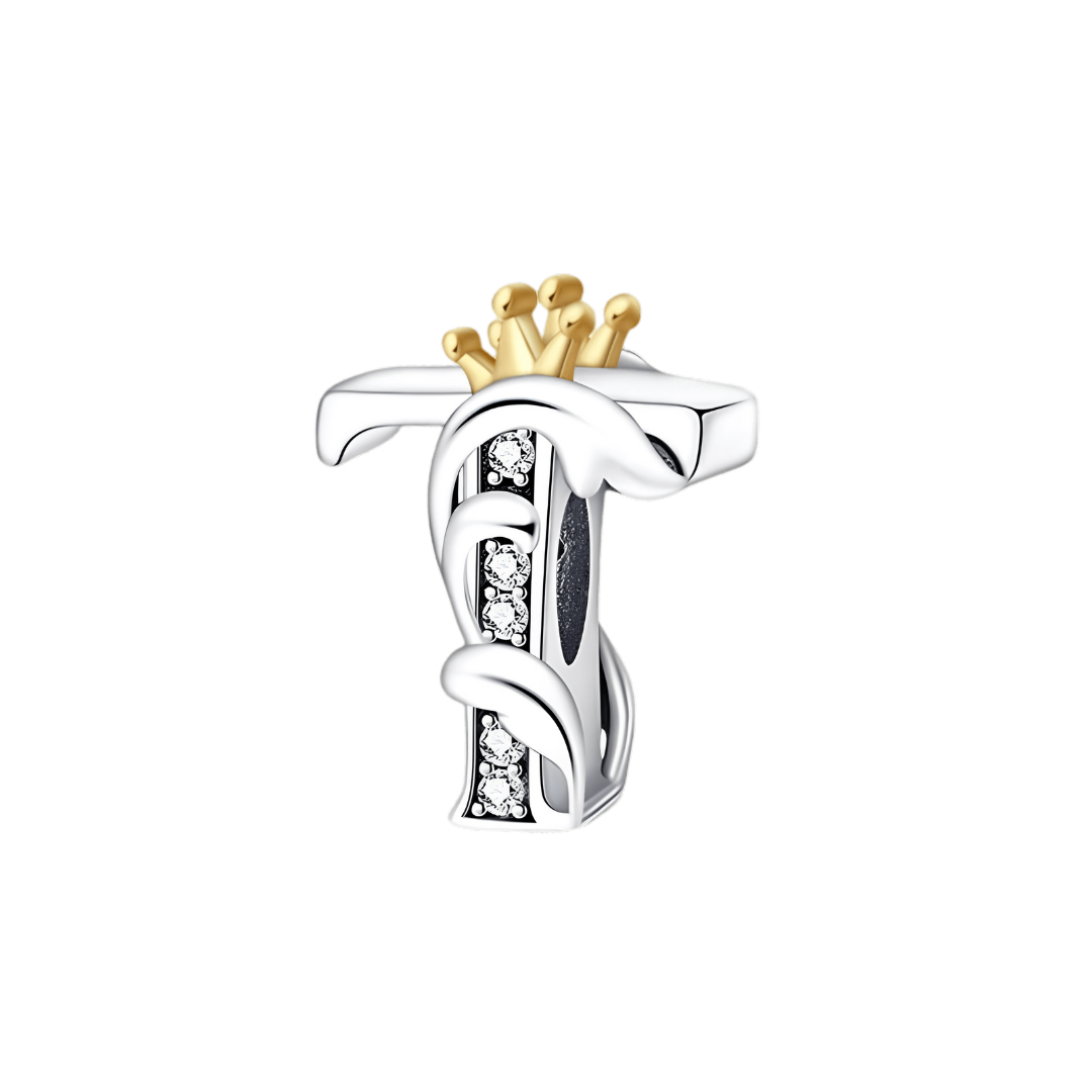 Gold Crown Alphabet Charms A–Z (DISCONTINUED) charm letter T with crown and shimmering details.