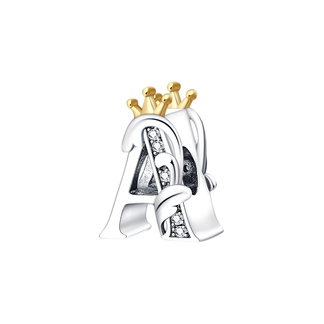 Gold Crown Alphabet Charms A–Z (DISCONTINUED) letter A charm with golden crown and sparkling details