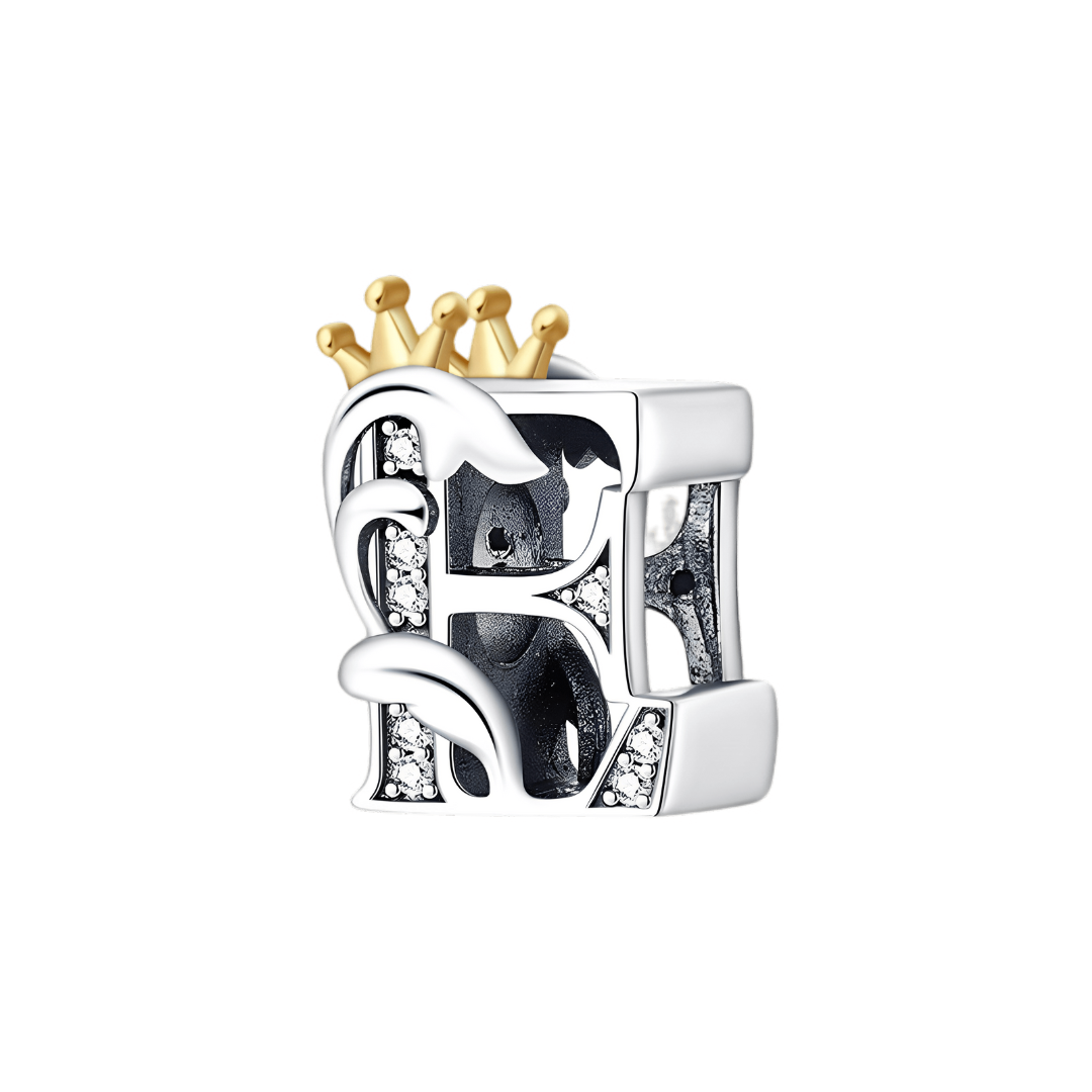 Gold Crown Alphabet Charms A–Z (DISCONTINUED) letter E charm with gold crown accents