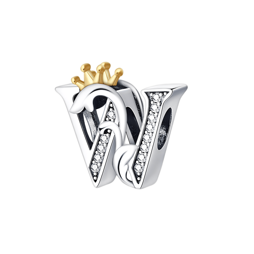 Gold Crown Alphabet Charms A–Z (DISCONTINUED) letter W charm with golden crown and sparkling accents.