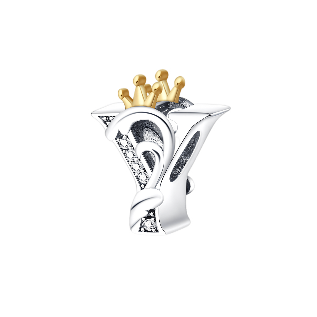 Gold Crown Alphabet Charms A–Z (DISCONTINUED) letter Y charm with golden crown and sparkling accents.