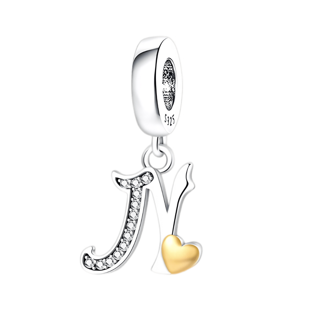 Gold Heart Alphabet Dangle Charm A–Z (DISCONTINUED) featuring a sparkling letter J with a golden heart