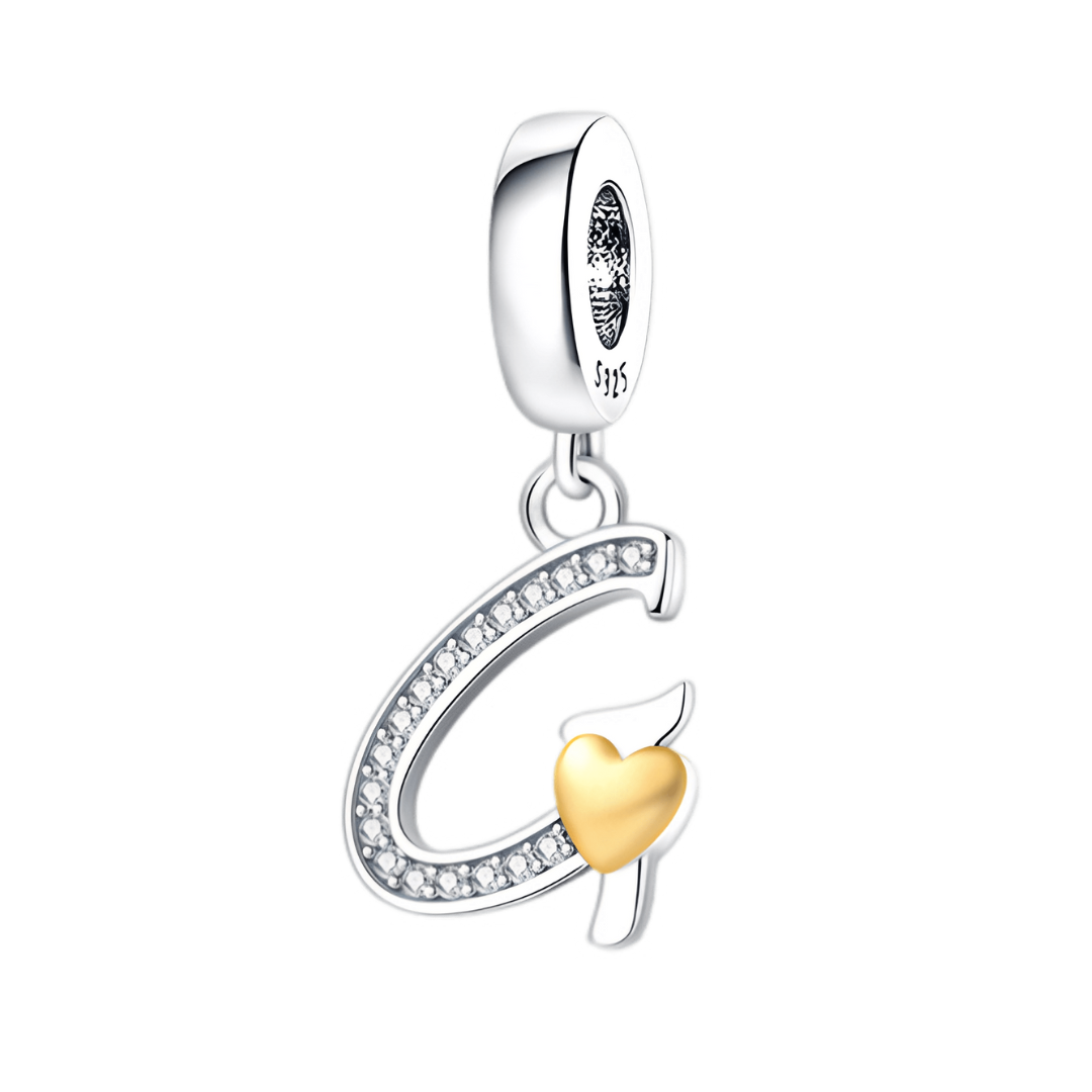 Gold Heart Alphabet Dangle Charm A–Z (DISCONTINUED) letter G with sparkling accents and golden heart detail.