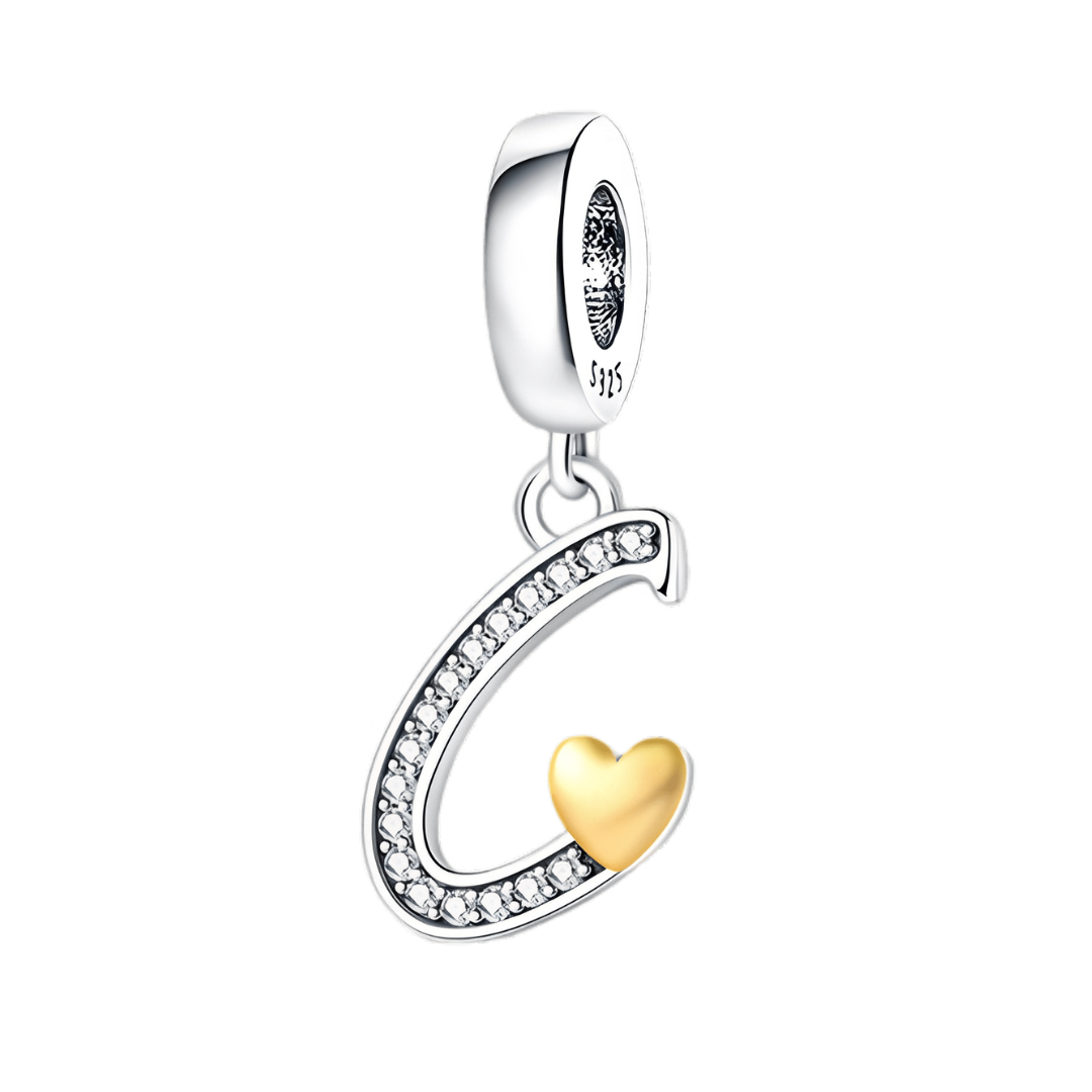 Gold Heart Alphabet Dangle Charm A–Z (DISCONTINUED) featuring letter C with sparkling accents and golden heart detail.