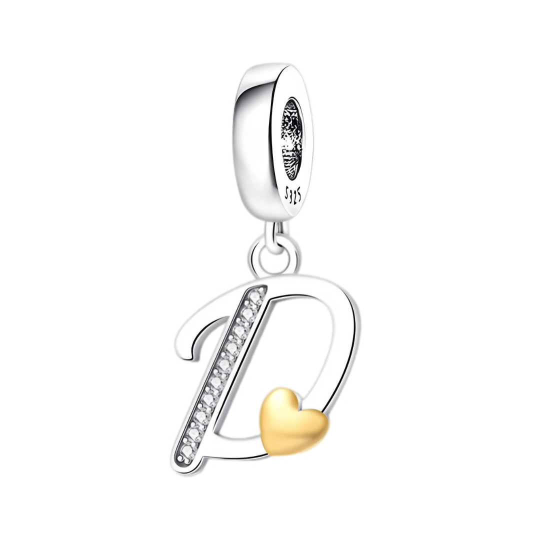Gold Heart Alphabet Dangle Charm A–Z (DISCONTINUED) elegant letter D charm with golden heart detail