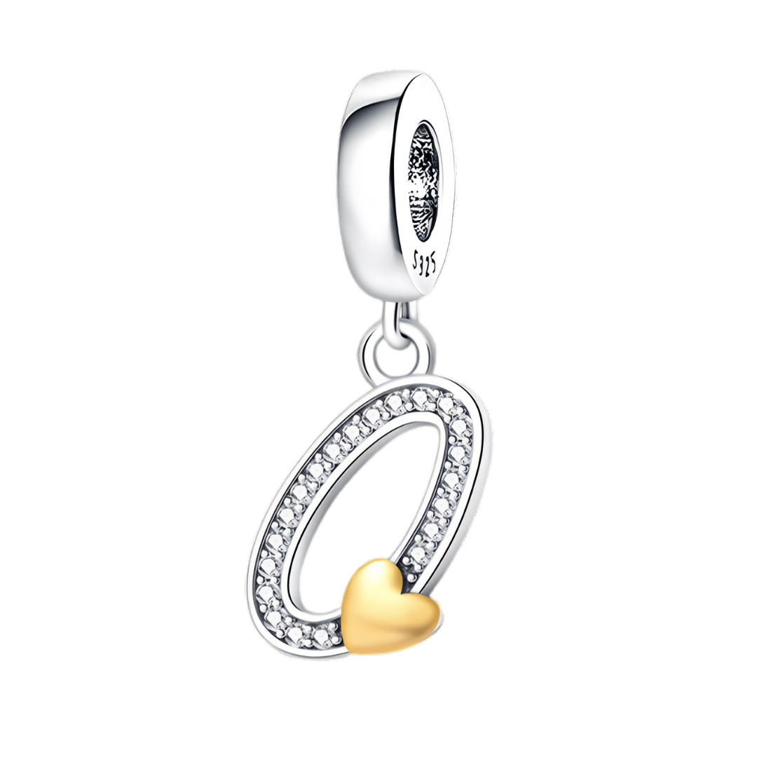 Gold Heart Alphabet Dangle Charm A–Z (DISCONTINUED) featuring sparkling letter Q with golden heart detail.