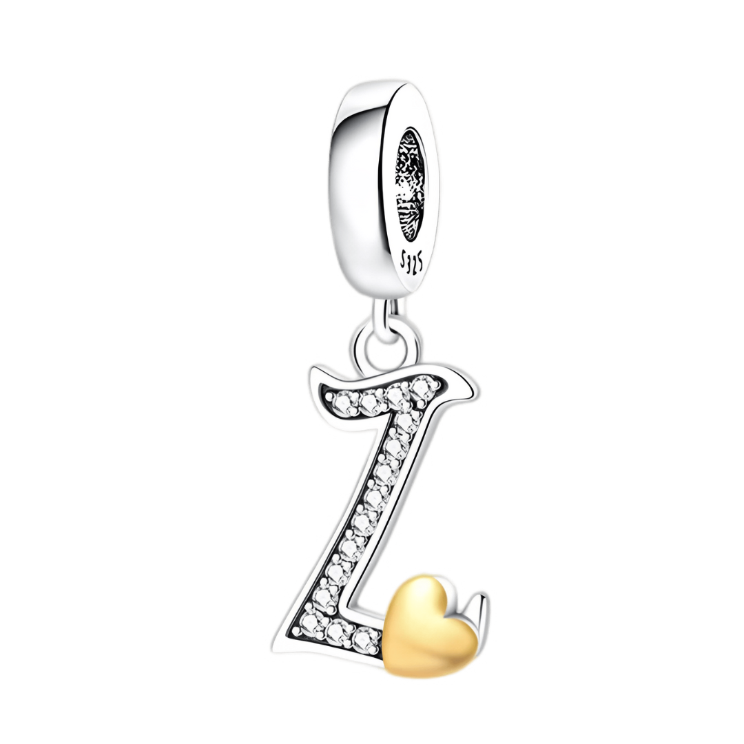 Gold Heart Alphabet Dangle Charm A–Z (DISCONTINUED) stylish letter Z with sparkling accents and golden heart detail.
