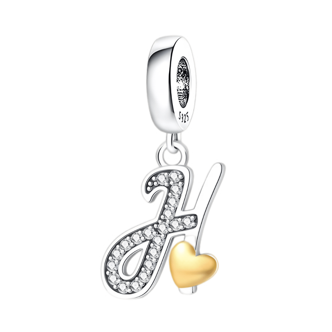 Gold Heart Alphabet Dangle Charm A–Z (DISCONTINUED) featuring sparkling letter H with a golden heart detail.