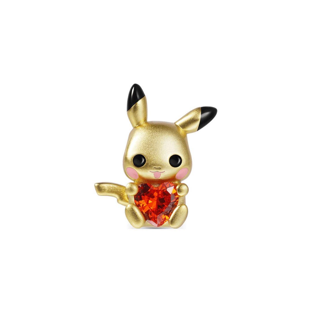 Gold Pikachu Heart Charm with a red heart crystal, showcasing nostalgia and playful charm.