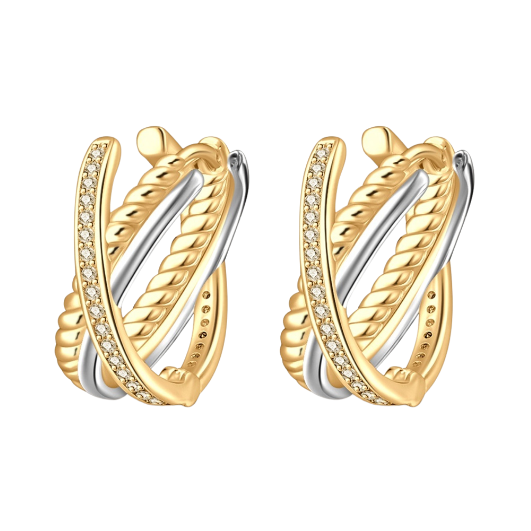 Gold and Silver Twist Hoop Earrings featuring a sleek design with sparkling details for elegant styling.