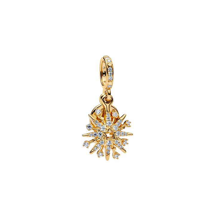 Golden Sparkling Starburst Dangle Charm featuring a golden starburst design adorned with shimmering crystals.