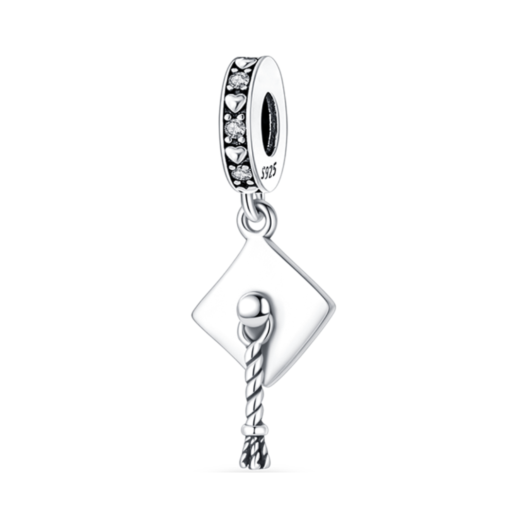 Graduation Cap Dangle Charm ( Discontinued) - detailed silver charm with tassel and crystal accents.