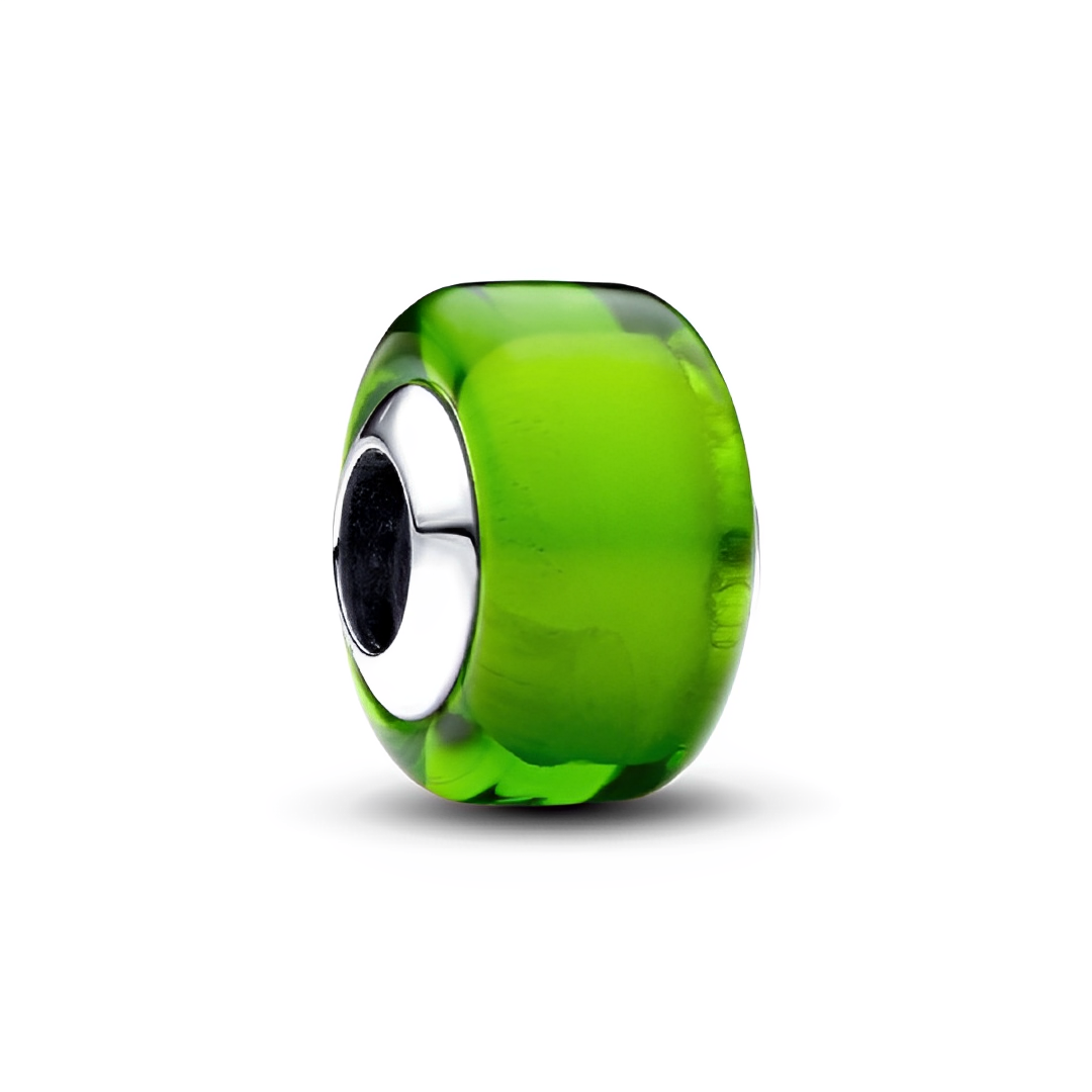 Green Murano Glass Charm featuring vibrant lime and emerald hues, perfect for nature lovers.