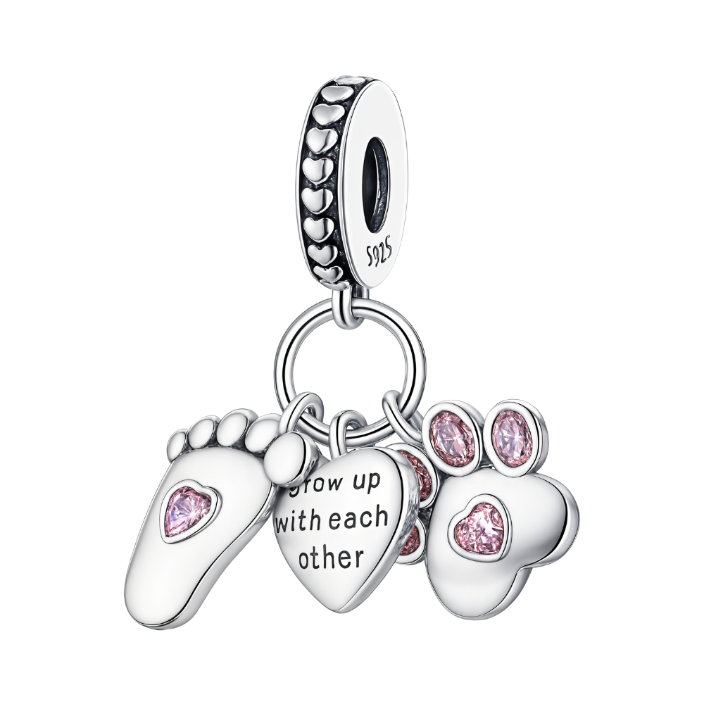 Grow Up With Each Other Baby & Paw Dangle Charm with baby foot, paw print, and heart.