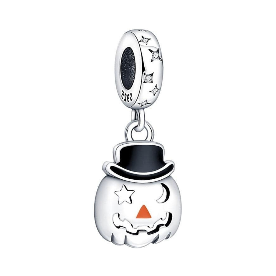 Halloween Pumpkin Face Dangle Charm ( Discontinued) with a playful jack-o’-lantern design and black hat.