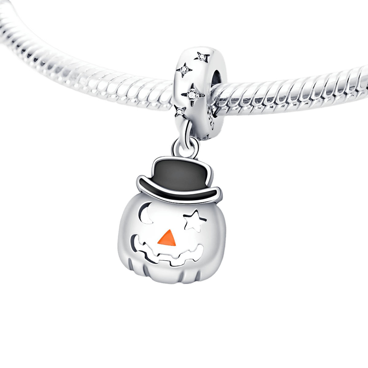 Halloween Pumpkin Face Dangle Charm ( Discontinued) featuring a playful jack-o’-lantern design and stylish black hat.