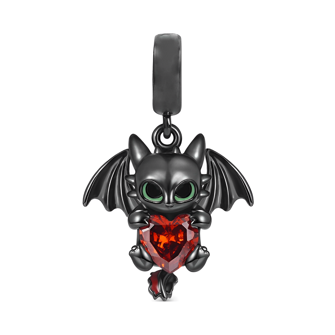 How To Train Your Dragon Toothless Red Heart Dangle Charm featuring Toothless with red heart gem.