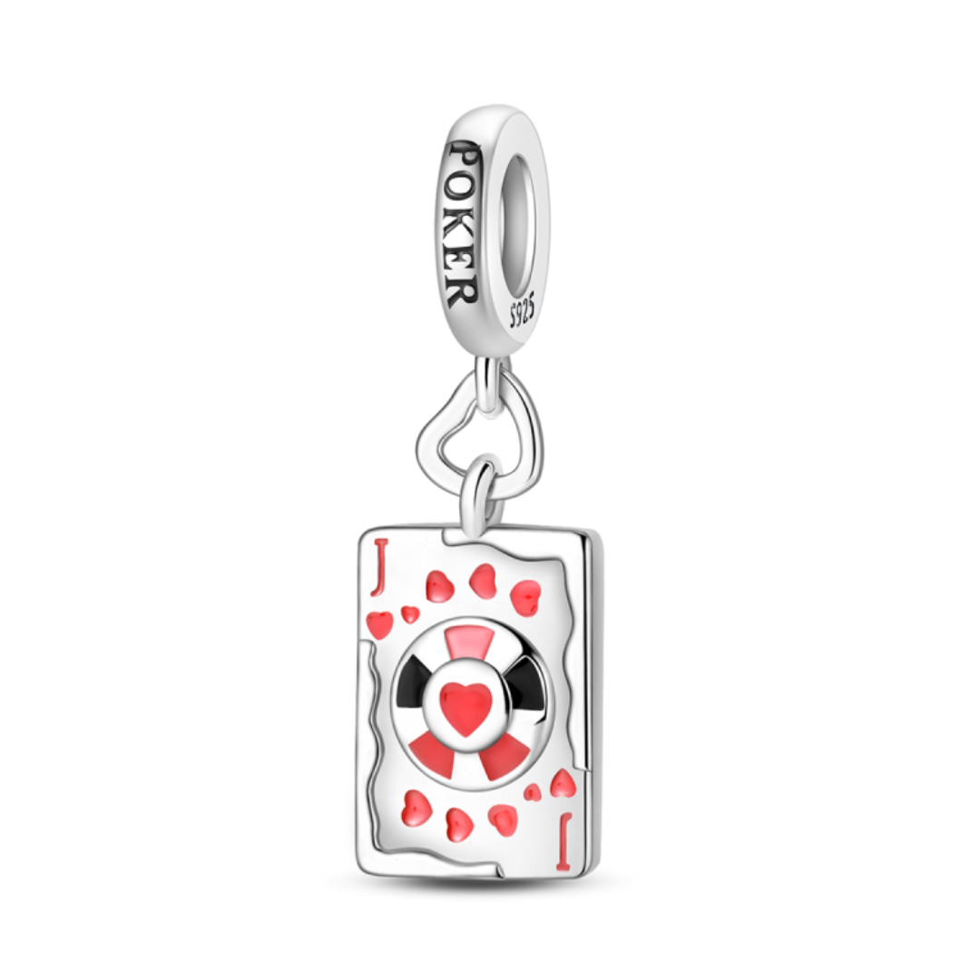 Jack of Hearts Poker Dangle Charm featuring a vibrant playing card and poker chip design.