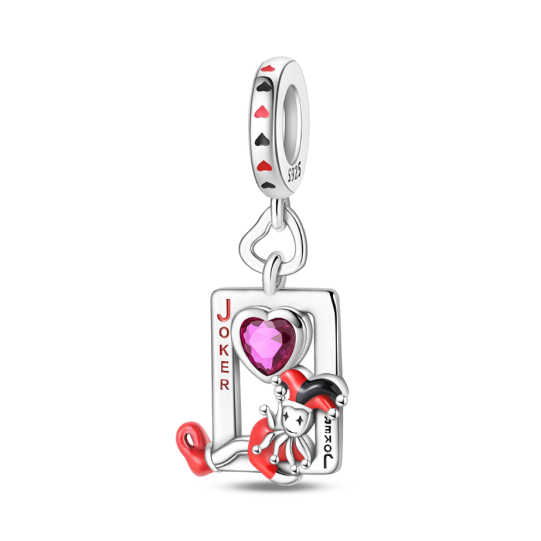 Joker Heart Poker Dangle Charm with colorful heart and playful joker design, perfect for unique jewelry lovers.